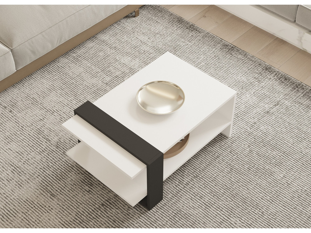 Mesa baja de madera "Funda" - 80 x 55 x 35 cm - AntracitaBlanco