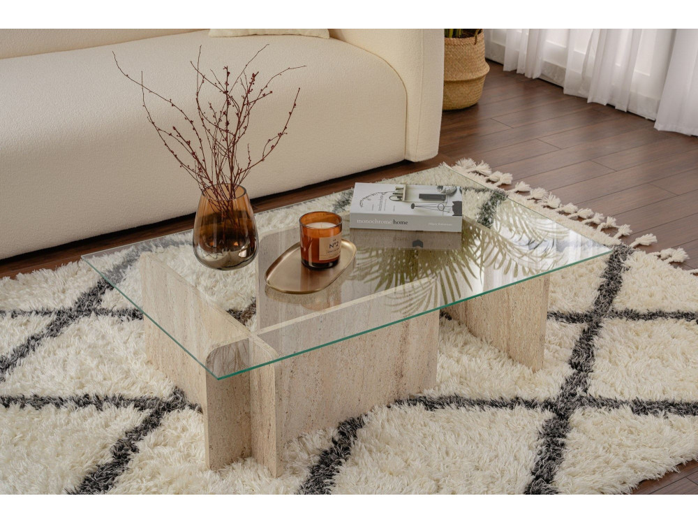 Mesa baja de madera "Flavio" - 105 x 65 x 30 cm - Travertino