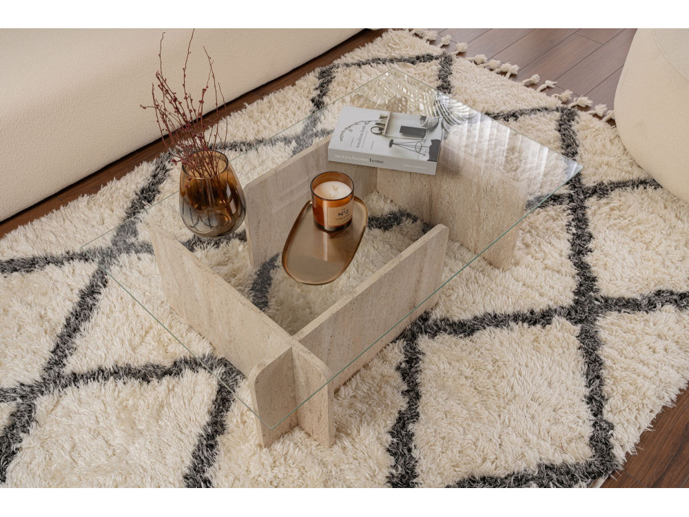 Mesa baja de madera "Flavio" - 105 x 65 x 30 cm - Travertino