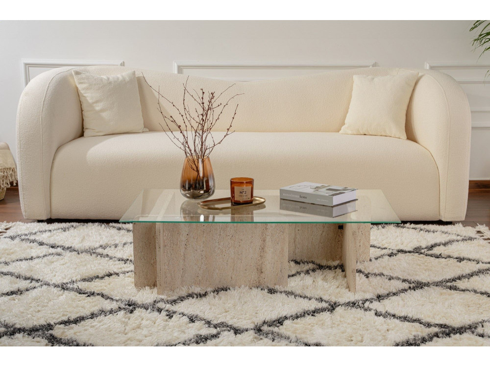 Mesa baja de madera "Flavio" - 105 x 65 x 30 cm - Travertino