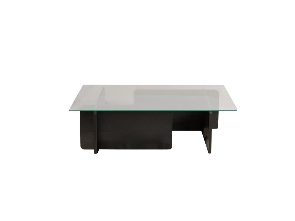 Mesa baja de cristal "Flavio" 105 x 65 x 30 cm - Madera negra
