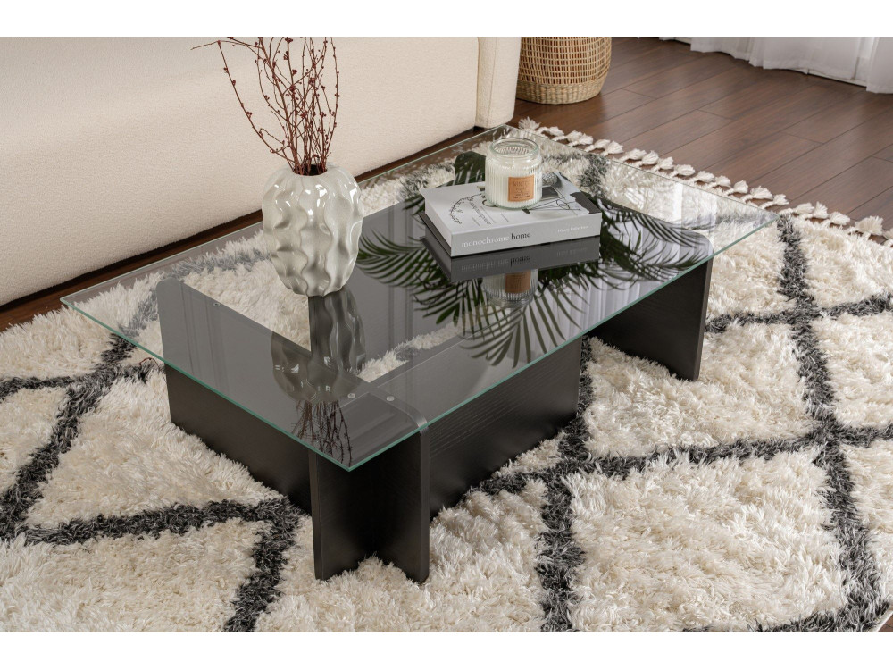 Mesa baja de cristal "Flavio" 105 x 65 x 30 cm - Madera negra