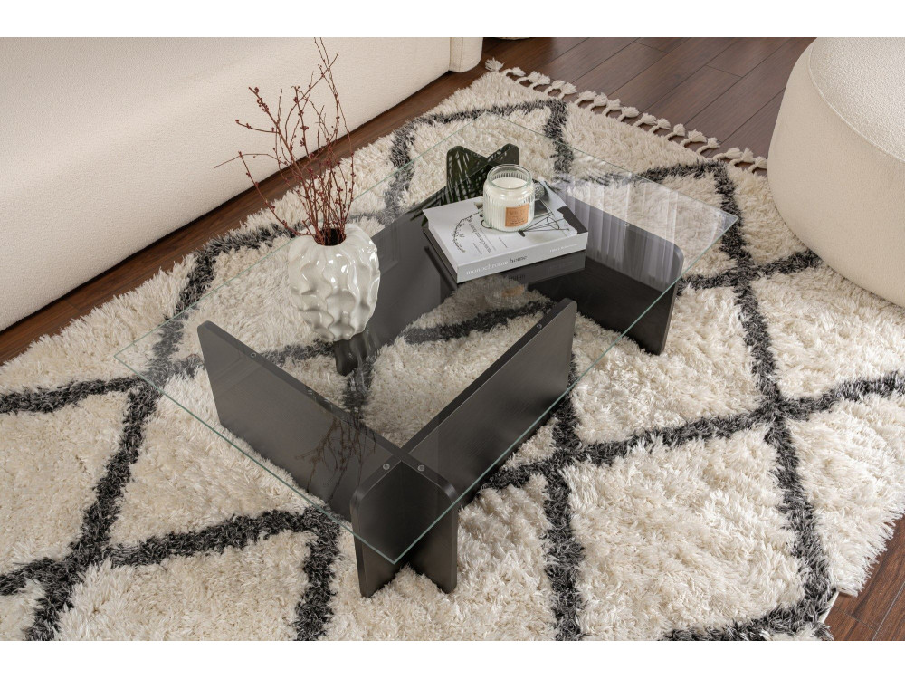 Mesa baja de cristal "Flavio" 105 x 65 x 30 cm - Madera negra