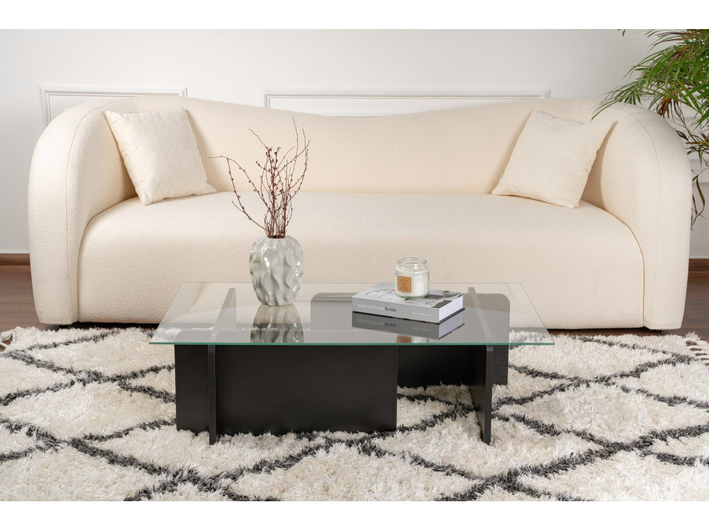 Mesa baja de cristal "Flavio" 105 x 65 x 30 cm - Madera negra