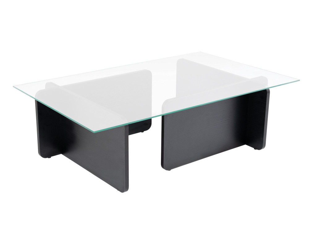 Mesa baja de cristal "Flavio" 105 x 65 x 30 cm - Madera negra