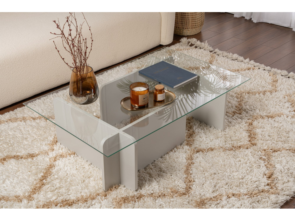 Mesa baja de cristal "Flavio" 105 x 65 x 30 cm - Gris