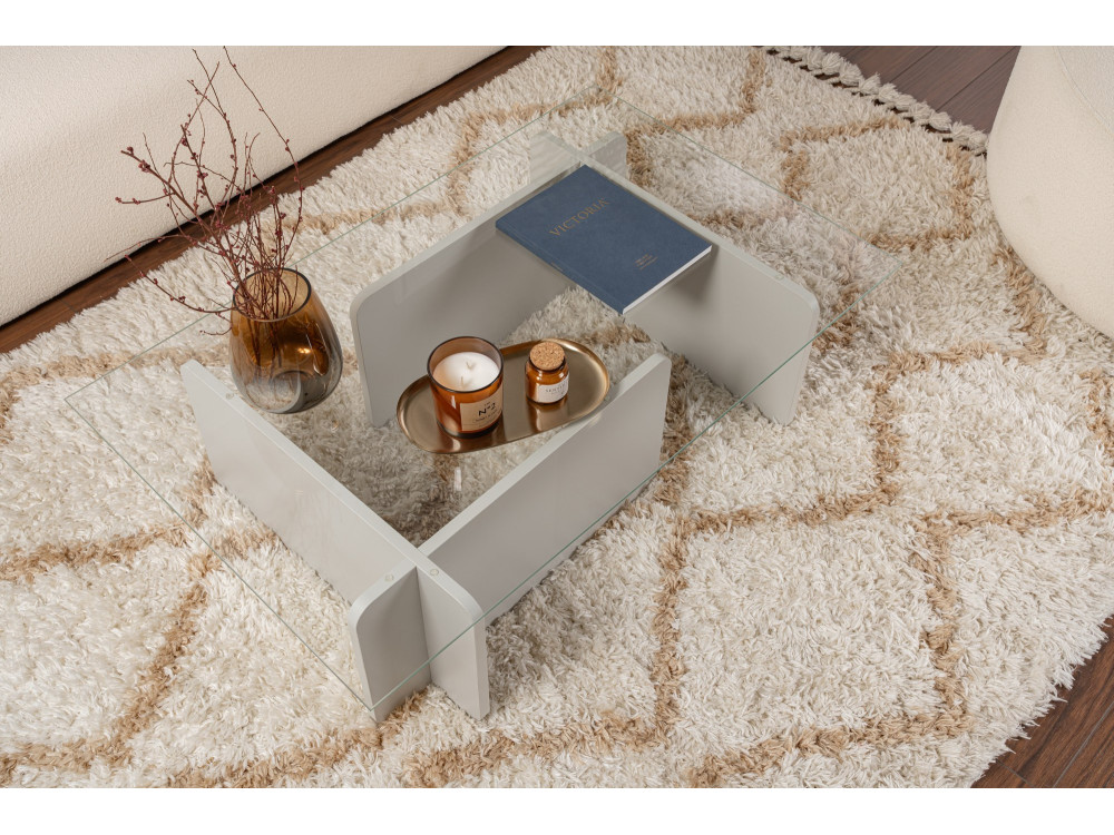 Mesa baja de cristal "Flavio" 105 x 65 x 30 cm - Gris