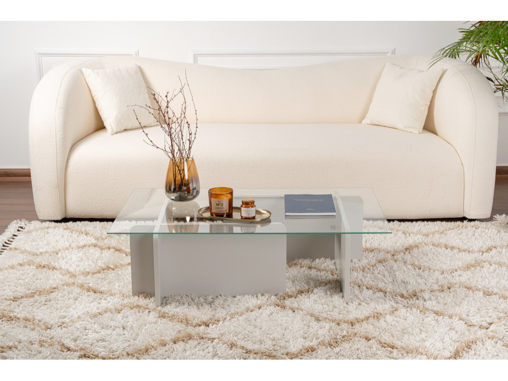 Mesa baja de cristal "Flavio" 105 x 65 x 30 cm - Gris
