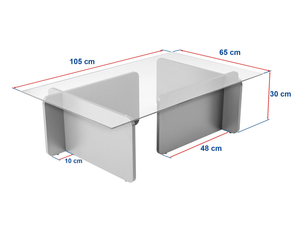 Mesa baja de cristal "Flavio" 105 x 65 x 30 cm - Gris