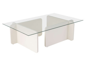 Mesa baja de cristal "Flavio" 105 x 65 x 30 cm - Madera blanca