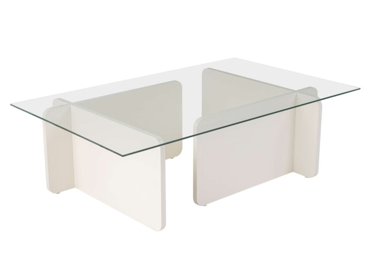 Mesa baja de cristal "Flavio" 105 x 65 x 30 cm - Madera blanca