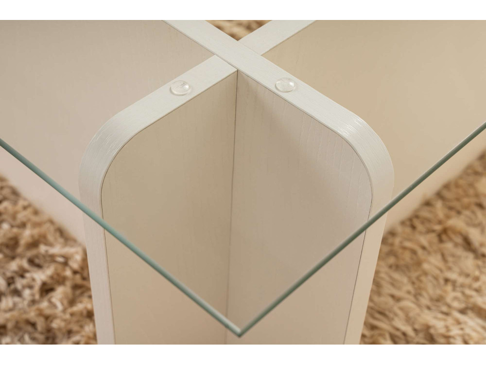 Mesa baja de cristal "Flavio" 105 x 65 x 30 cm - Madera blanca