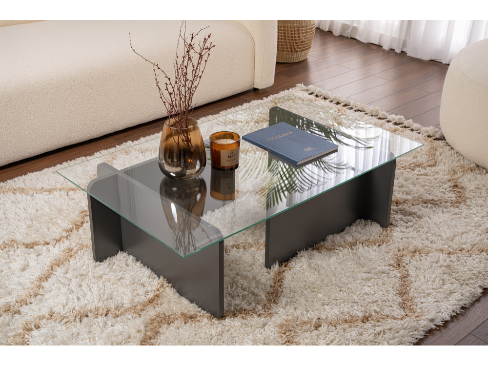 Mesa baja de cristal "Flavio" 105 x 65 x 30 cm - Antracita