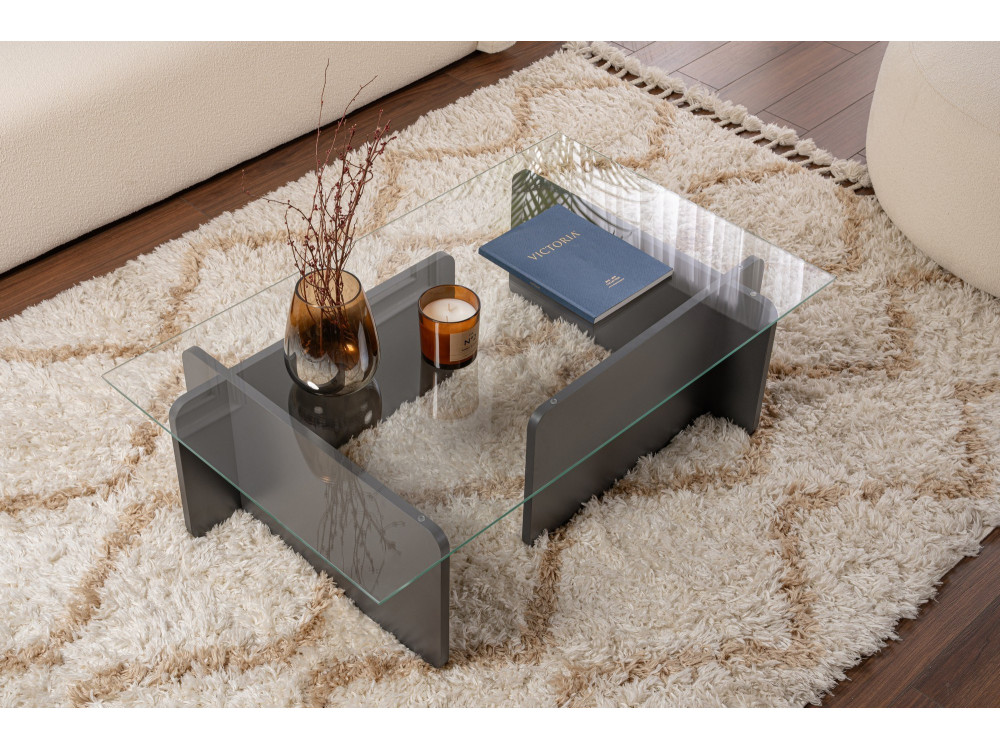 Mesa baja de cristal "Flavio" 105 x 65 x 30 cm - Antracita