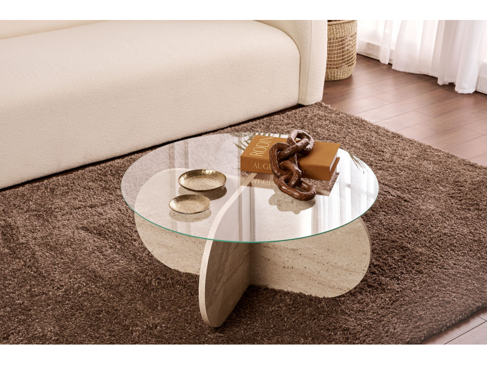 Mesa baja de madera "Aeris" - 75 x 75 x 35 cm - TravertinoTransparente
