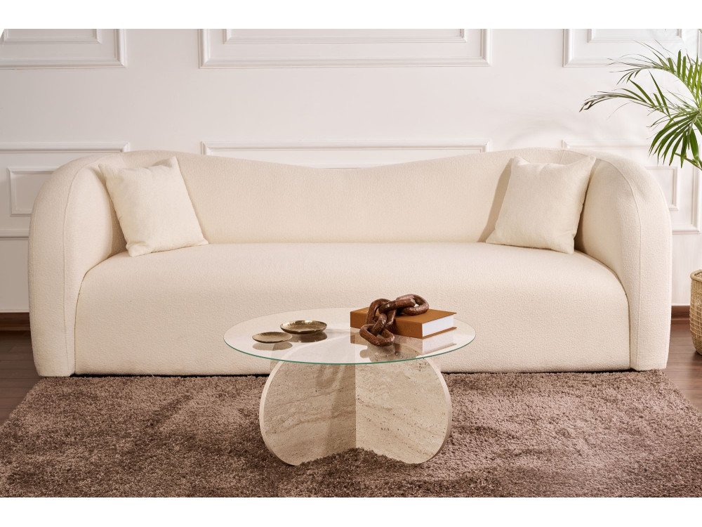 Mesa baja de madera "Aeris" - 75 x 75 x 35 cm - TravertinoTransparente