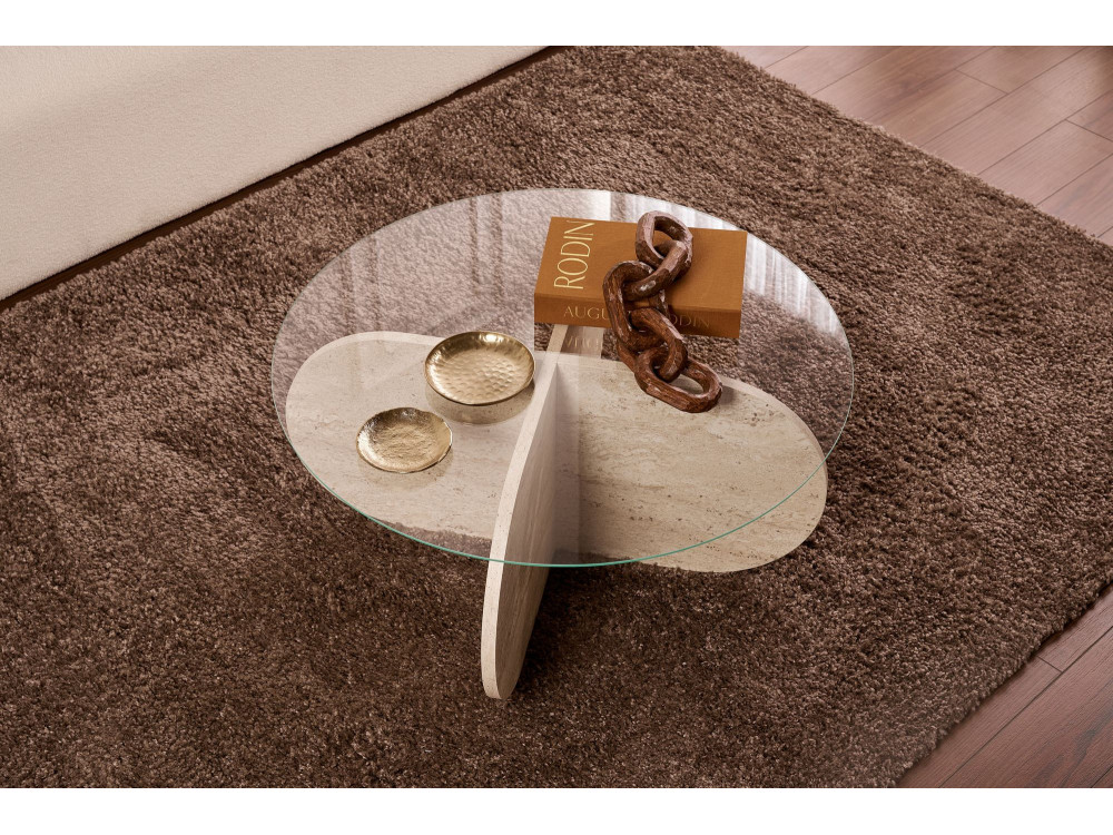 Mesa baja de madera "Aeris" - 75 x 75 x 35 cm - TravertinoTransparente