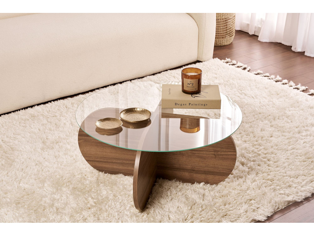 Mesa baja de madera "Aeris" - 75 x 75 x 35 cm - NogalTransparente