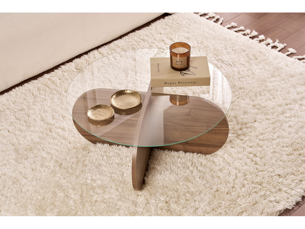 Mesa baja de madera "Aeris" - 75 x 75 x 35 cm - NogalTransparente
