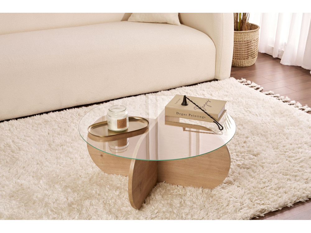 Mesa baja de madera "Aeris" - 75 x 75 x 35 cm - SaphirRoble transparente