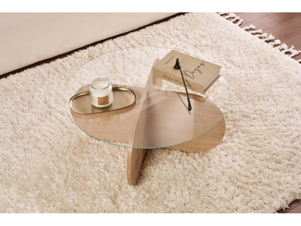 Mesa baja de madera "Aeris" - 75 x 75 x 35 cm - SaphirRoble transparente
