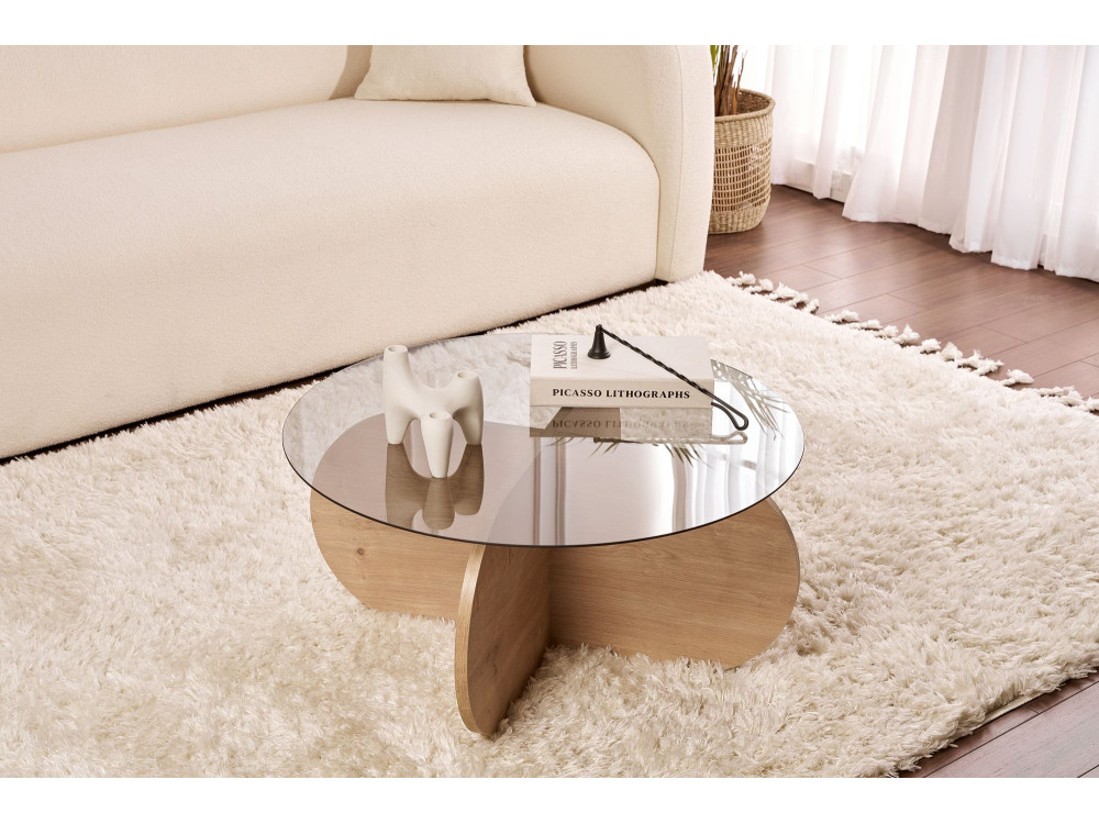 Mesa baja de madera "Aeris" - 75 x 75 x 35 cm - Roble SaphirFumées