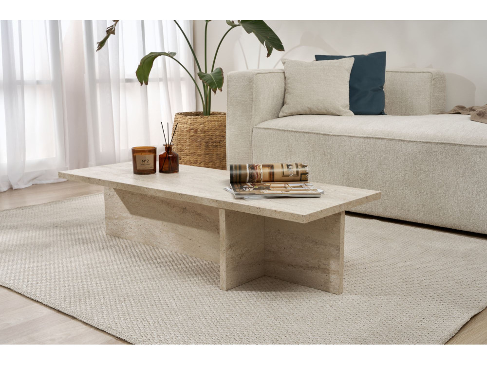 Mesa baja de madera "Harbor" - 120 x 45 x 30 cm - Travertino
