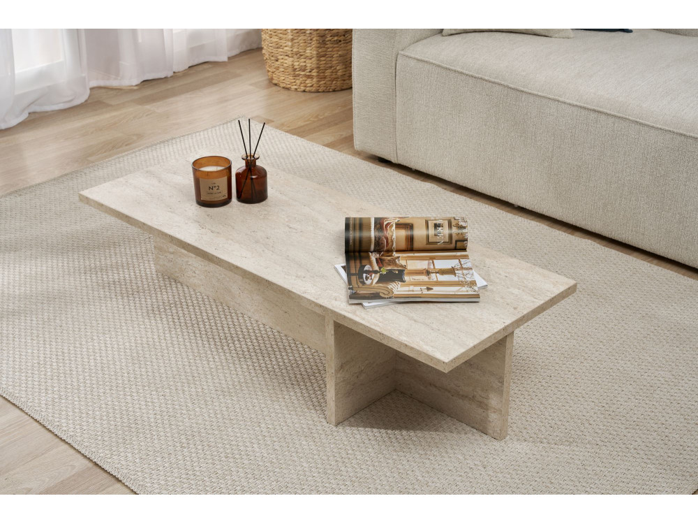Mesa baja de madera "Harbor" - 120 x 45 x 30 cm - Travertino