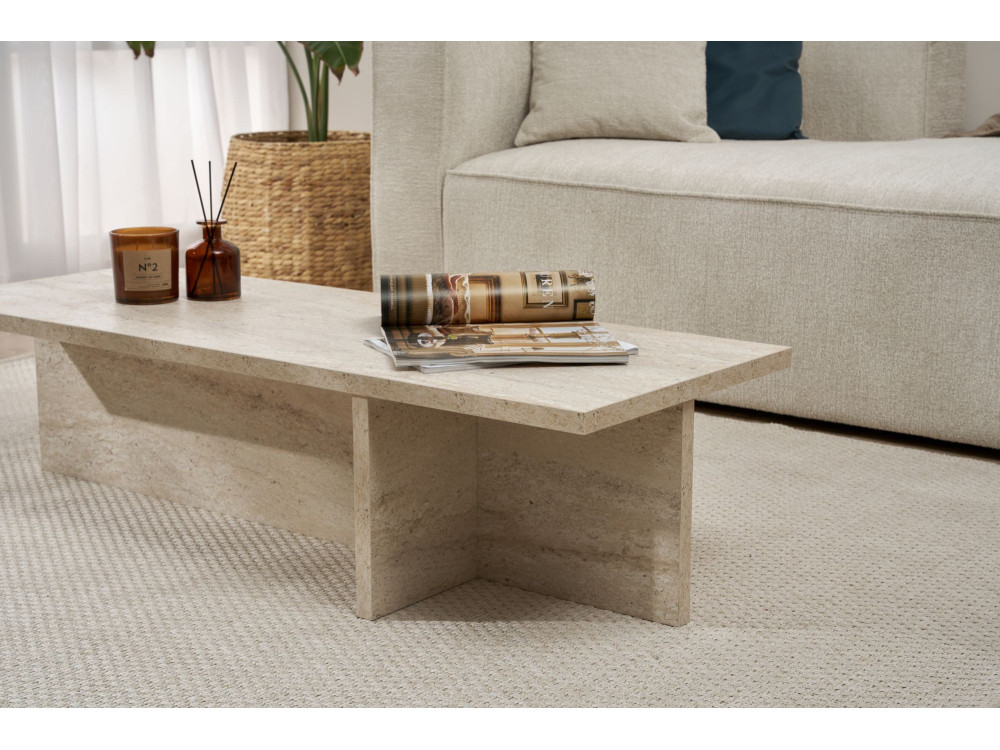 Mesa baja de madera "Harbor" - 120 x 45 x 30 cm - Travertino
