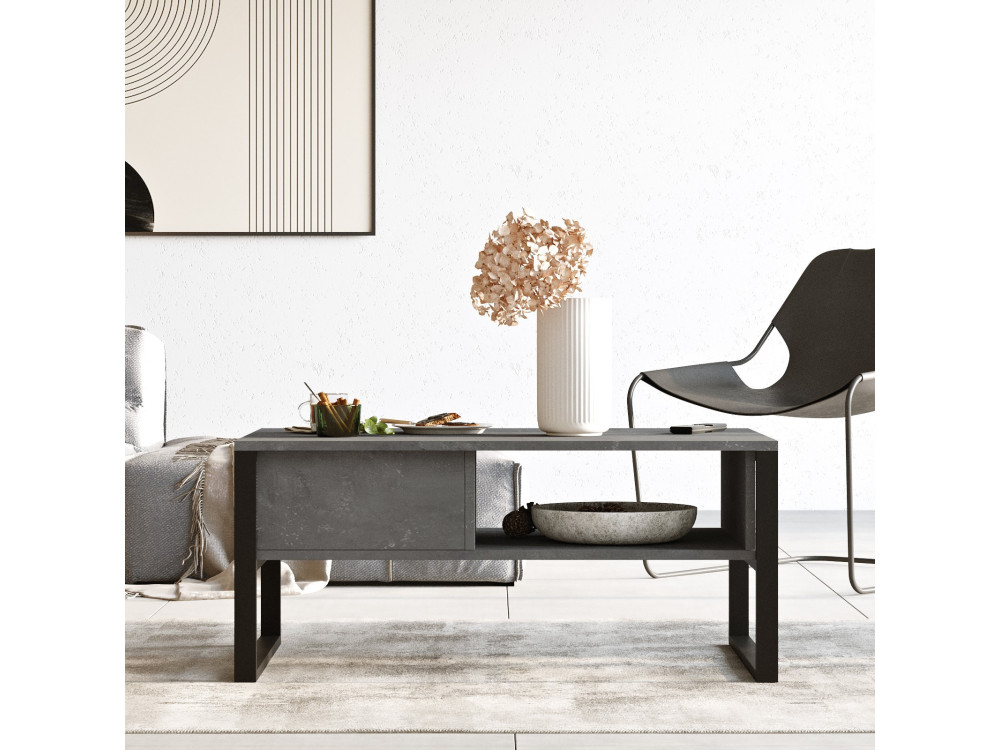 Mesa baja de madera "ML34" - 100 x 59 x 44 cm - Plata