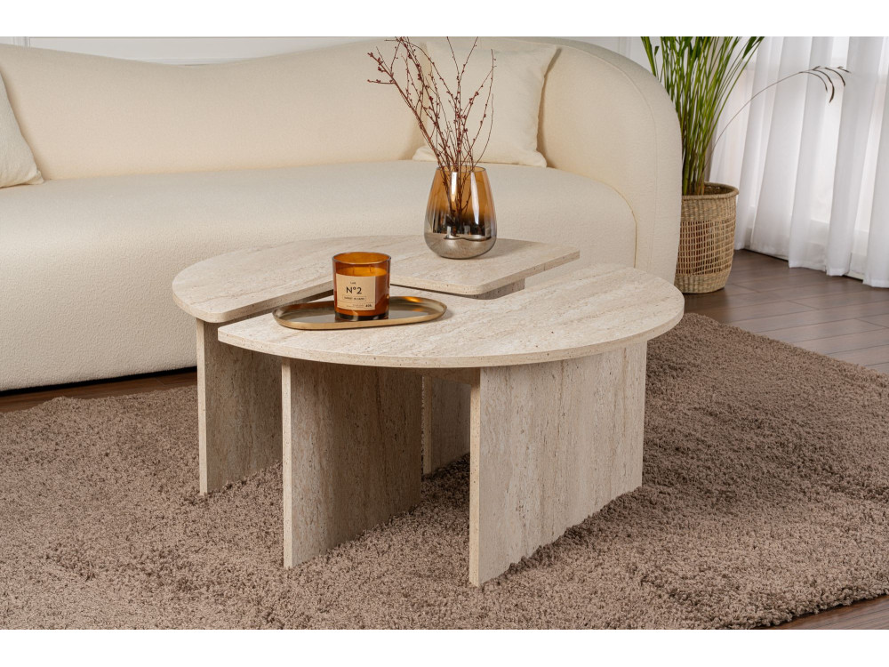 Mesa baja de madera "Moira" - 90 x 90 x 41 cm - Travertino