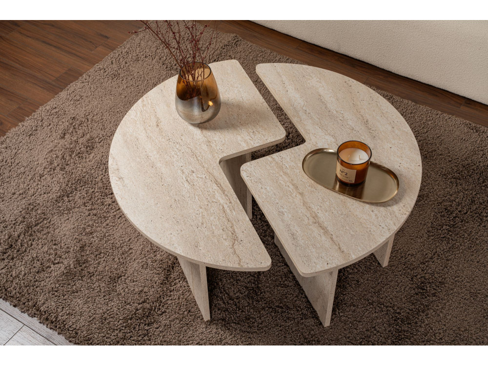 Mesa baja de madera "Moira" - 90 x 90 x 41 cm - Travertino
