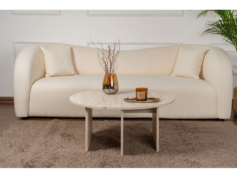 Mesa baja de madera "Moira" - 90 x 90 x 41 cm - Travertino