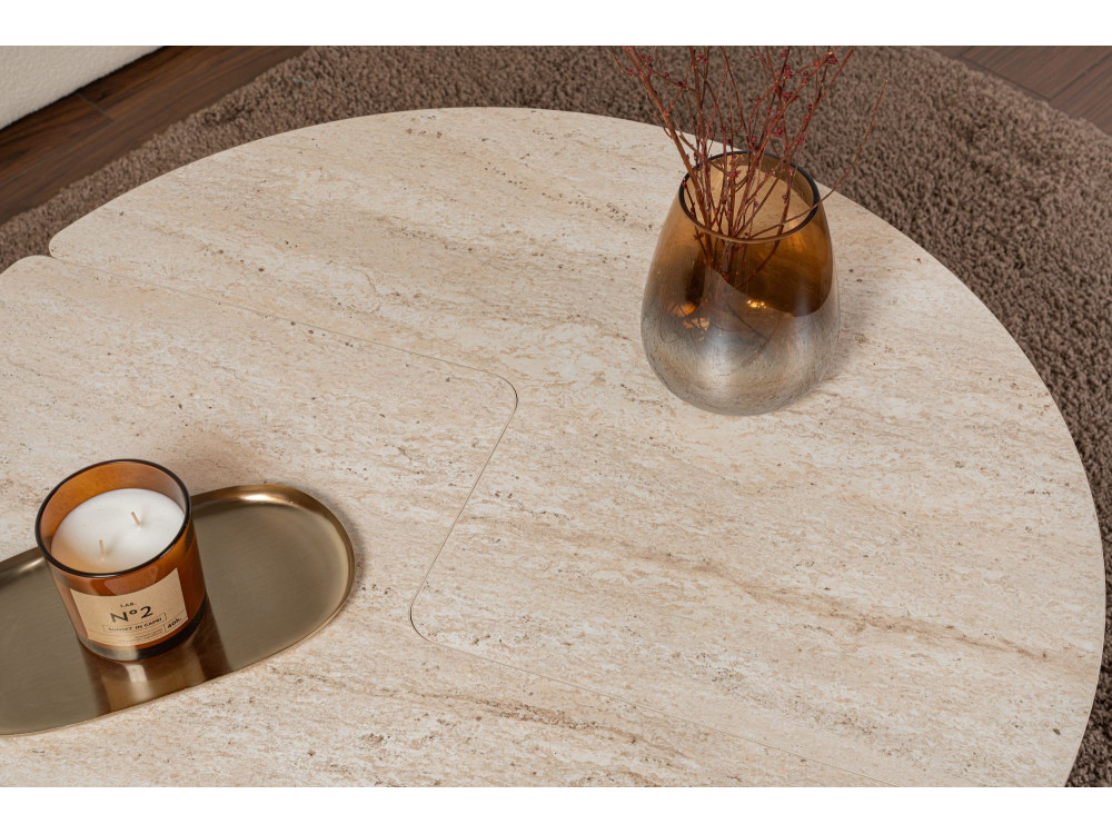 Mesa baja de madera "Moira" - 90 x 90 x 41 cm - Travertino