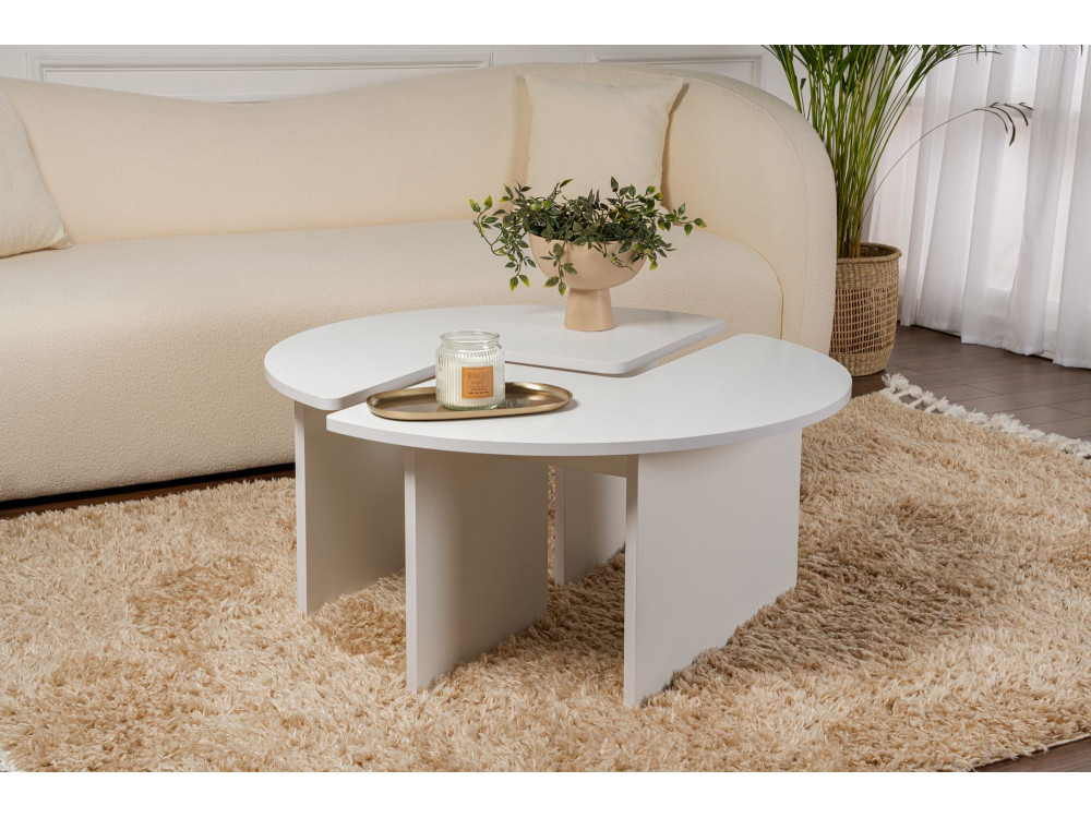 Mesa baja de madera "Moira" 90 x 90 x 41 cm - Blanco natural