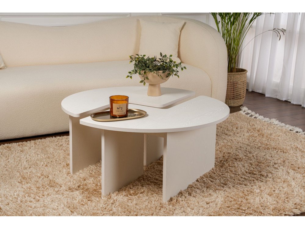 Mesa baja de madera "Moira" 90 x 90 x 41 cm - Madera blanca