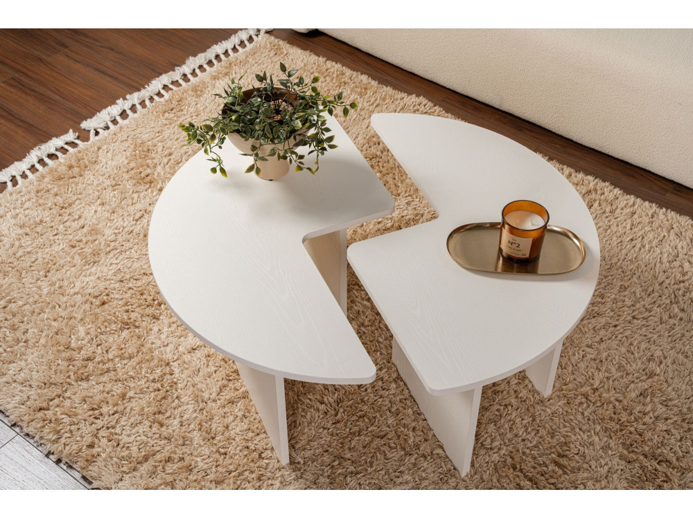 Mesa baja de madera "Moira" 90 x 90 x 41 cm - Madera blanca