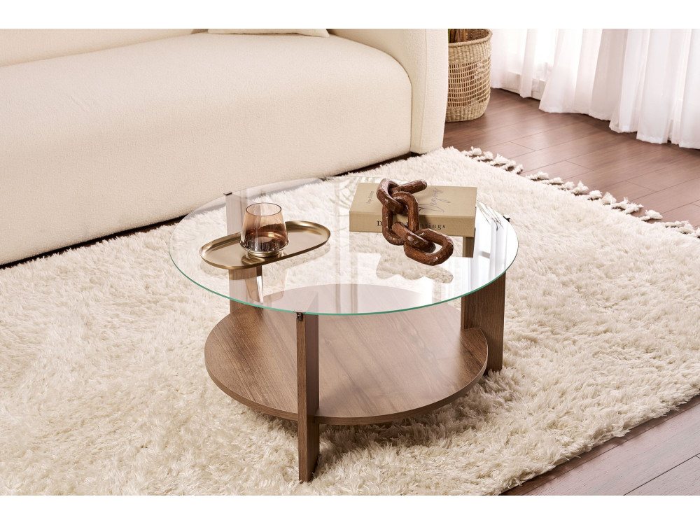 Mesa baja de madera "Clara" - 75 x 75 x 40 cm - NogalTransparente