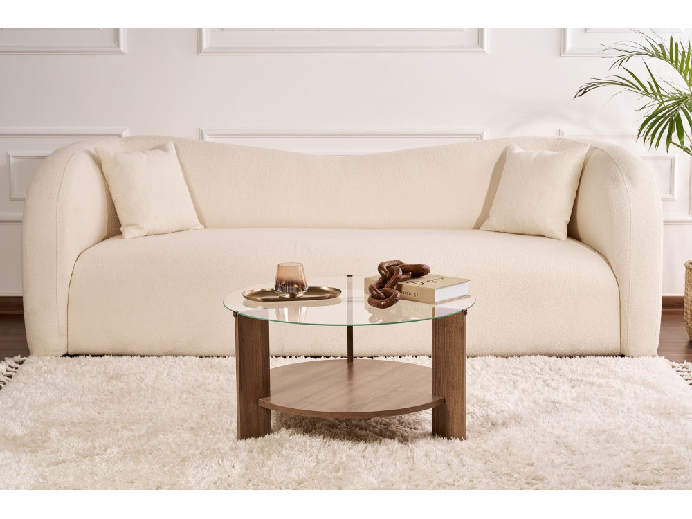 Mesa baja de madera "Clara" - 75 x 75 x 40 cm - NogalTransparente