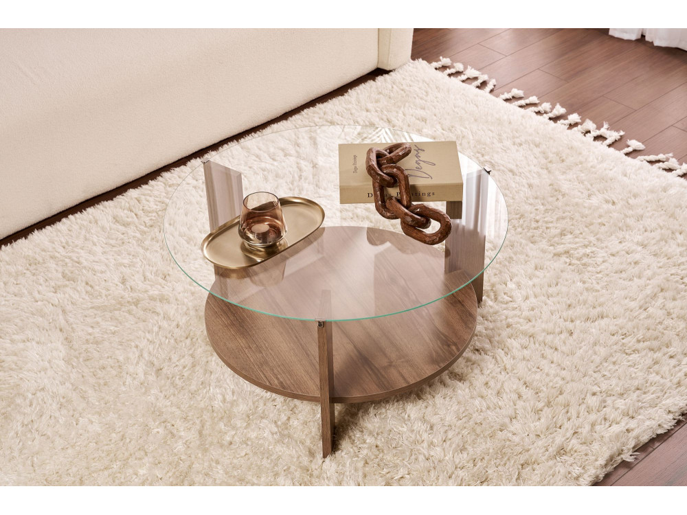 Mesa baja de madera "Clara" - 75 x 75 x 40 cm - NogalTransparente