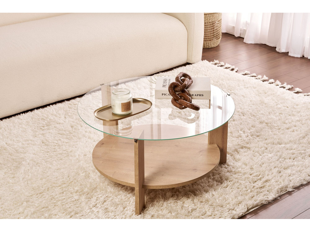 Mesa baja de madera "Clara" - 75 x 75 x 40 cm - SaphirRoble transparente