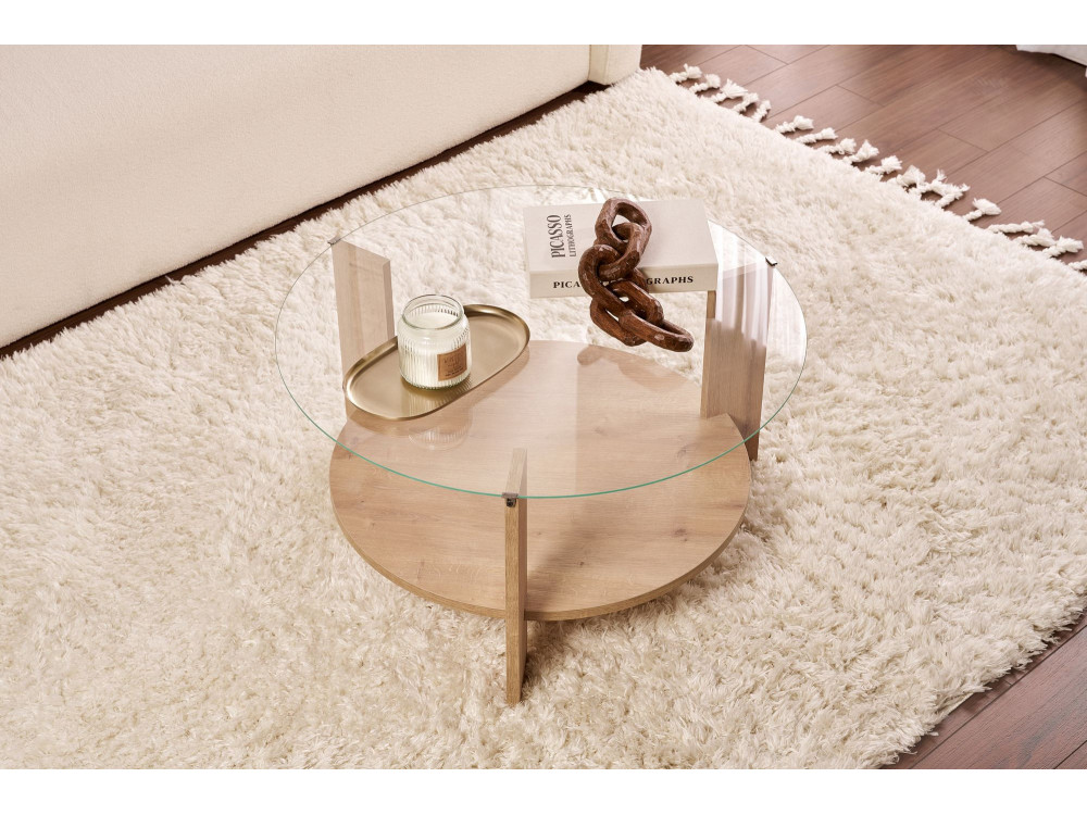 Mesa baja de madera "Clara" - 75 x 75 x 40 cm - SaphirRoble transparente