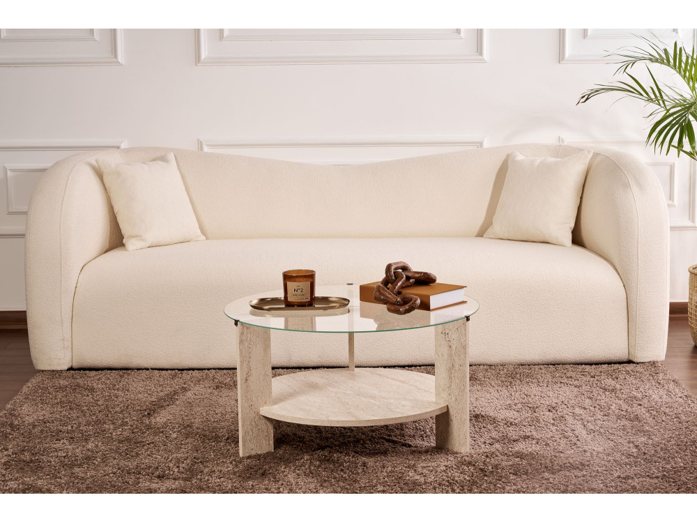 Mesa baja de madera "Clara" - 75 x 75 x 40 cm - TravertinoTransparente