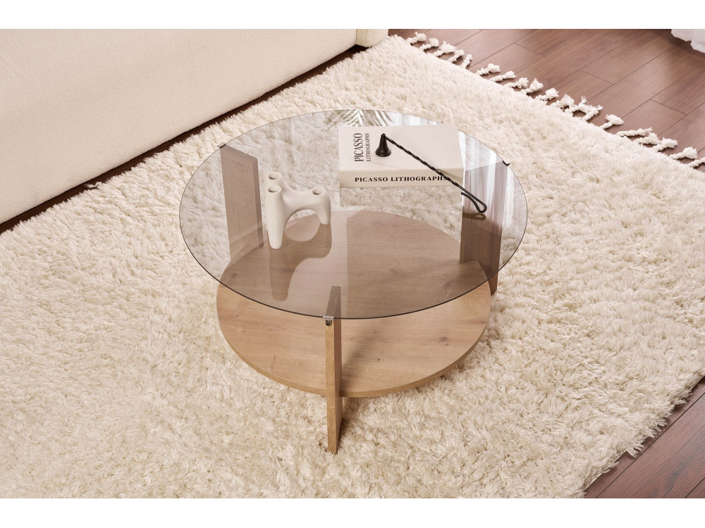 Mesa baja de madera "Clara" - 75 x 75 x 40 cm - Roble SaphirFumées