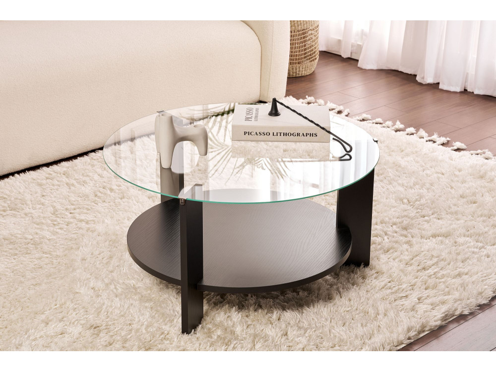Mesa baja de madera "Clara" - 75 x 75 x 40 cm - Madera NegraTransparente