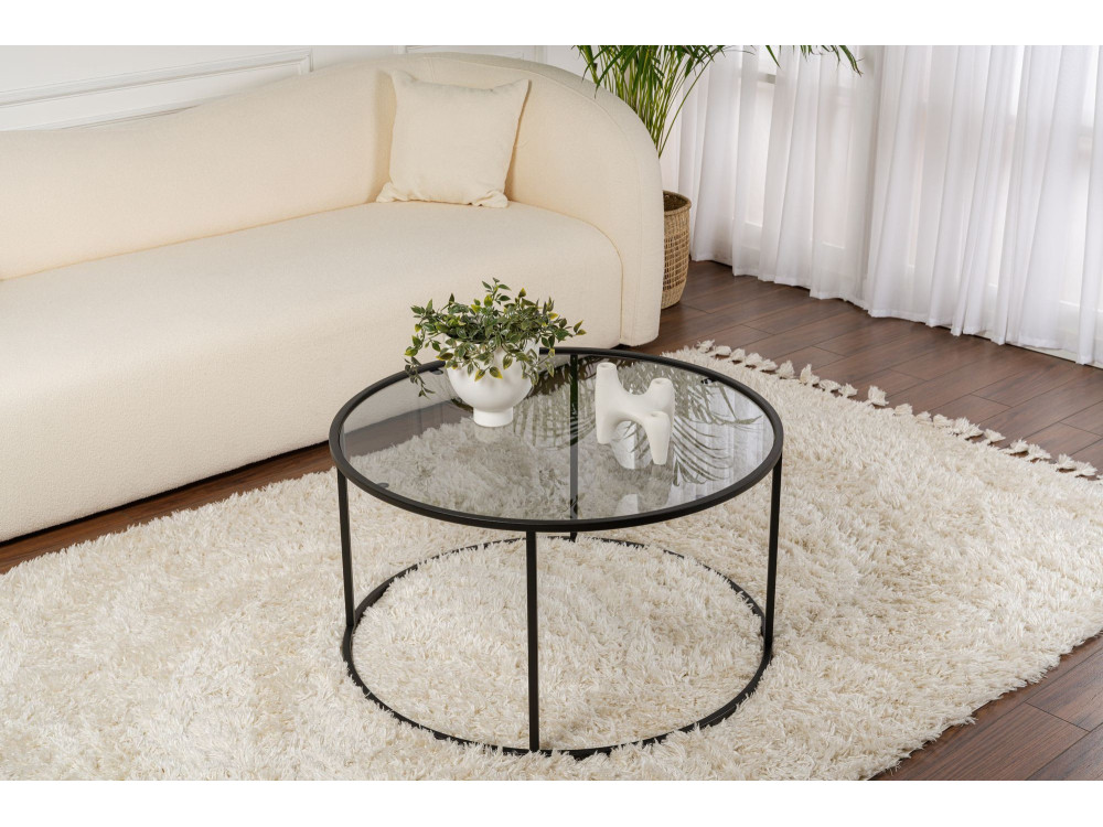 Mesa baja de metal "Aurum" - 80 x 80 x 43 cm - Negro Gris