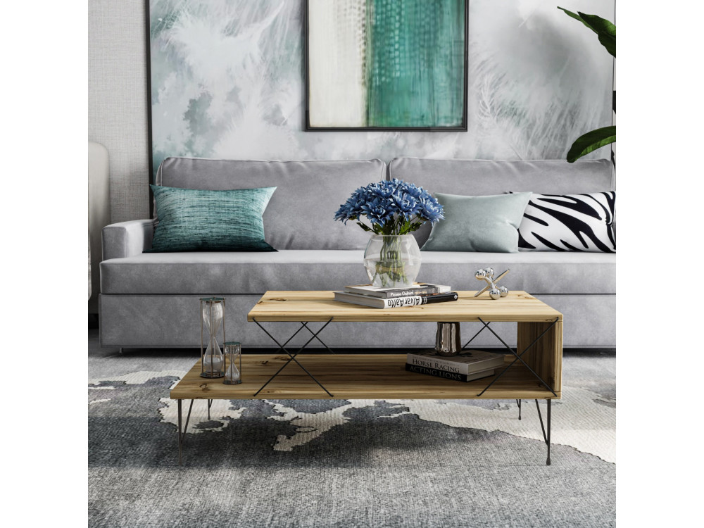 Mesa baja de madera "Loira" - 100 x 50 x 40 cm - Marrón