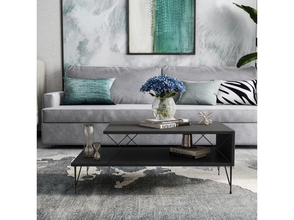 Mesa baja de madera "Loira" 100 x 50 x 40 cm - Antracita