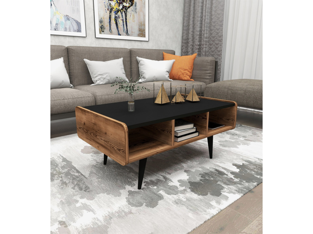 Mesa baja de madera "Line" - 90 x 56 x 40 cm - Nogal claro