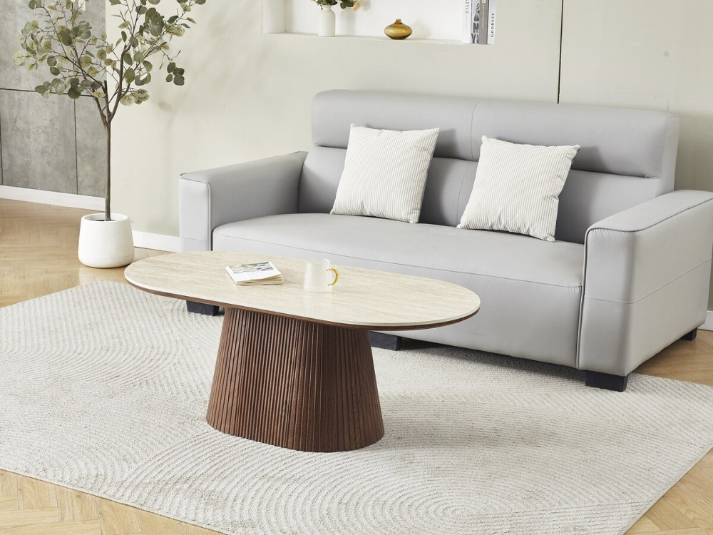 Mesa baja ovalada de cerámica "Portofino" - 120 cm -Travertino y marrón